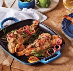 Le Creuset Rechthoekige Grill 30 Cm Gietijzer Azure -Winkel voor professionele keukenbenodigdheden azu4